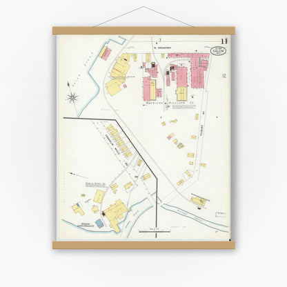 Old map wall art mockup — magnetic wood frame on white wall — Sanborn Fire Insurance Map from Salem, Salem County, New Jersey (1909), Sheet #0011