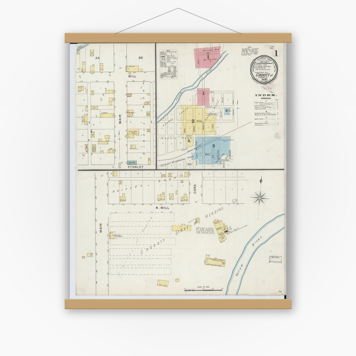 Old map wall art mockup — magnetic wood frame on white wall — Sanborn Fire Insurance Map from Cadott, Chippewa County, Wisconsin (1894) - Complete Map Set