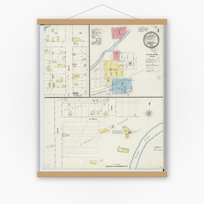 Old map wall art mockup — magnetic wood frame on white wall — Sanborn Fire Insurance Map from Cadott, Chippewa County, Wisconsin (1894) - Complete Map Set