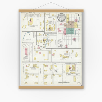 Old map wall art mockup — magnetic wood frame on white wall — Sanborn Fire Insurance Map from Winchester, Randolph County, Indiana (1892) - Complete Map Set