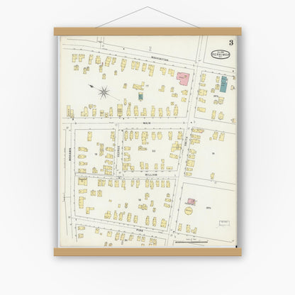 Old map wall art mockup — magnetic wood frame on white wall — Sanborn Fire Insurance Map from Herkimer, Herkimer County, New York (1895), Sheet #0003
