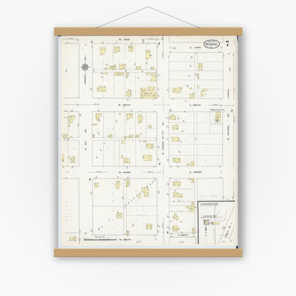 Old map wall art mockup — magnetic wood frame on white wall — Sanborn Fire Insurance Map from Wyoming, Stark County, Illinois (1913), Sheet #0007