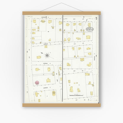 Old map wall art mockup — magnetic wood frame on white wall — Sanborn Fire Insurance Map from McGregor, McLennan County, Texas (1909), Sheet #0007