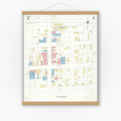 Old map wall art mockup — magnetic wood frame on white wall — Sanborn Fire Insurance Map from Merrill, Saginaw County, Michigan (1939), Sheet #0002