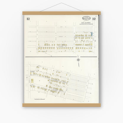 Old map wall art mockup — magnetic wood frame on white wall — Sanborn Fire Insurance Map from Mauch Chunk, Carbon County, Pennsylvania (1930), Sheet #0012