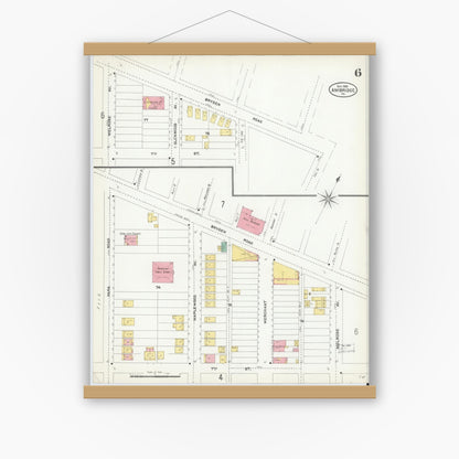 Old map wall art mockup — magnetic wood frame on white wall — Sanborn Fire Insurance Map from Ambridge, Beaver County, Pennsylvania (1905), Sheet #0006