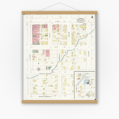 Old map wall art mockup — magnetic wood frame on white wall — Sanborn Fire Insurance Map from Boone, Boone County, Iowa (1894), Sheet #0004