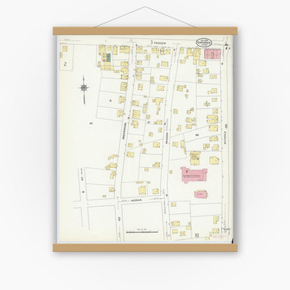 Old map wall art mockup — magnetic wood frame on white wall — Sanborn Fire Insurance Map from Gardner, Worcester County, Massachusetts (1909), Sheet #0007