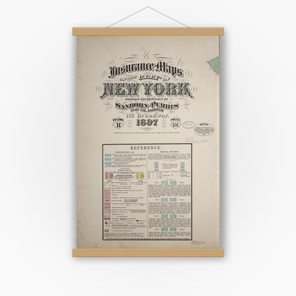 Old map wall art mockup — magnetic wood frame on white wall — Sanborn Fire Insurance Map from New York, Bronx, Manhattan, New York (1897), Sheet #0001