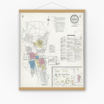 Old map wall art mockup — magnetic wood frame on white wall — Sanborn Fire Insurance Map from Merrick, Nassau County, New York (1929) - Complete Map Set
