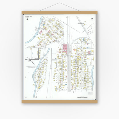 Old map wall art mockup — magnetic wood frame on white wall — Sanborn Fire Insurance Map from Dillonvale, Jefferson County, Ohio (1950), Sheet #0002
