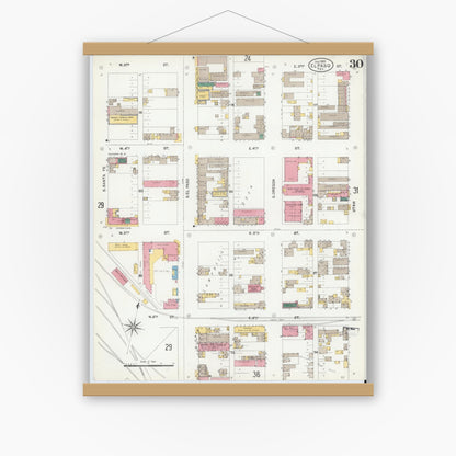 Old map wall art mockup — magnetic wood frame on white wall — Sanborn Fire Insurance Map from El Paso, El Paso County, Texas (1905), Sheet #0030