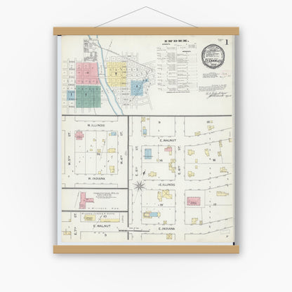 Old map wall art mockup — magnetic wood frame on white wall — Sanborn Fire Insurance Map from Saint Charles, Kane County, Illinois (1893) - Complete Map Set