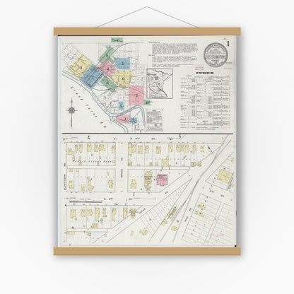 Old map wall art mockup — magnetic wood frame on white wall — Sanborn Fire Insurance Map from East Grand Forks, Polk County, Minnesota (1914) - Complete Map Set