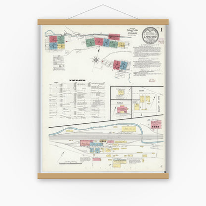 Old map wall art mockup — magnetic wood frame on white wall — Sanborn Fire Insurance Map from Lansford, Carbon County, Pennsylvania (1908) - Complete Map Set