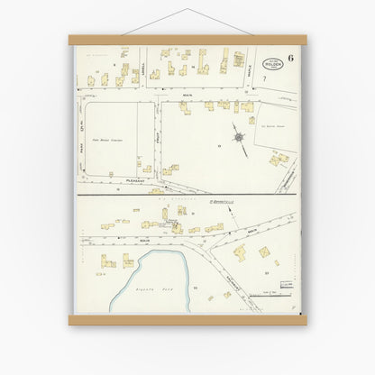Old map wall art mockup — magnetic wood frame on white wall — Sanborn Fire Insurance Map from Holden, Worcester County, Massachusetts (1910), Sheet #0006