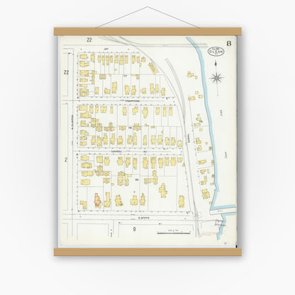 Old map wall art mockup — magnetic wood frame on white wall — Sanborn Fire Insurance Map from Olean, Cattaraugus County, New York (1904), Sheet #0008