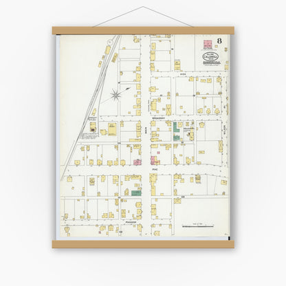 Old map wall art mockup — magnetic wood frame on white wall — Sanborn Fire Insurance Map from Caldwell, Noble County, Ohio (1905), Sheet #0008