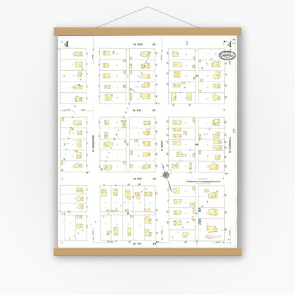 Old map wall art mockup — magnetic wood frame on white wall — Sanborn Fire Insurance Map from Carroll, Carroll County, Iowa (1923), Sheet #0004