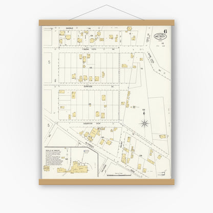 Old map wall art mockup — magnetic wood frame on white wall — Sanborn Fire Insurance Map from Mill Valley, Marin County, California (1908), Sheet #0006