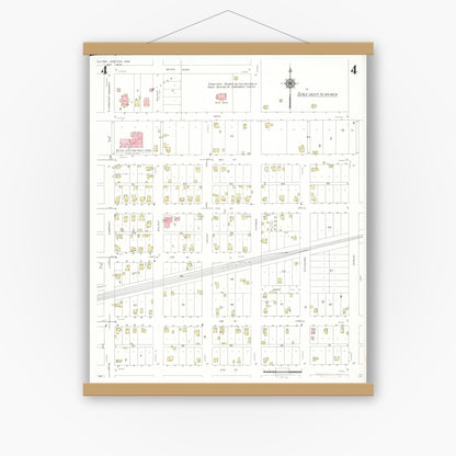 Old map wall art mockup — magnetic wood frame on white wall — Sanborn Fire Insurance Map from Wilton Junction, Muscatine County, Iowa (1939), Sheet #0004