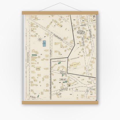 Old map wall art mockup — magnetic wood frame on white wall — Sanborn Fire Insurance Map from Quincy, Norfolk County, Massachusetts (1885), Sheet #0006
