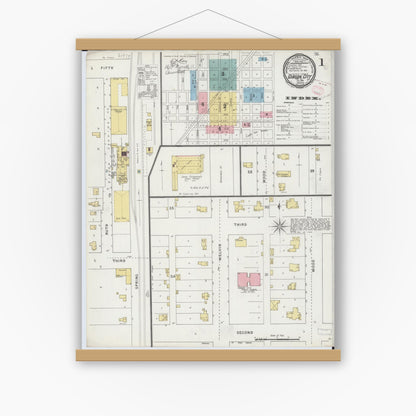 Old map wall art mockup — magnetic wood frame on white wall — Sanborn Fire Insurance Map from Gibson City, Ford County, Illinois (1894) - Complete Map Set