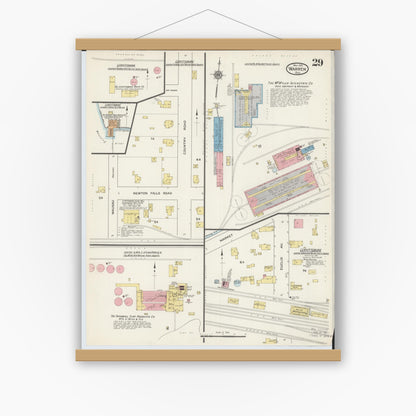 Old map wall art mockup — magnetic wood frame on white wall — Sanborn Fire Insurance Map from Warren, Trumbull County, Ohio (1915), Sheet #0029