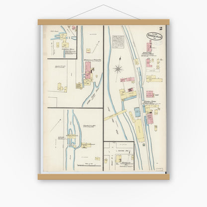 Old map wall art mockup — magnetic wood frame on white wall — Sanborn Fire Insurance Map from Brookville, Franklin County, Indiana (1883), Sheet #0002
