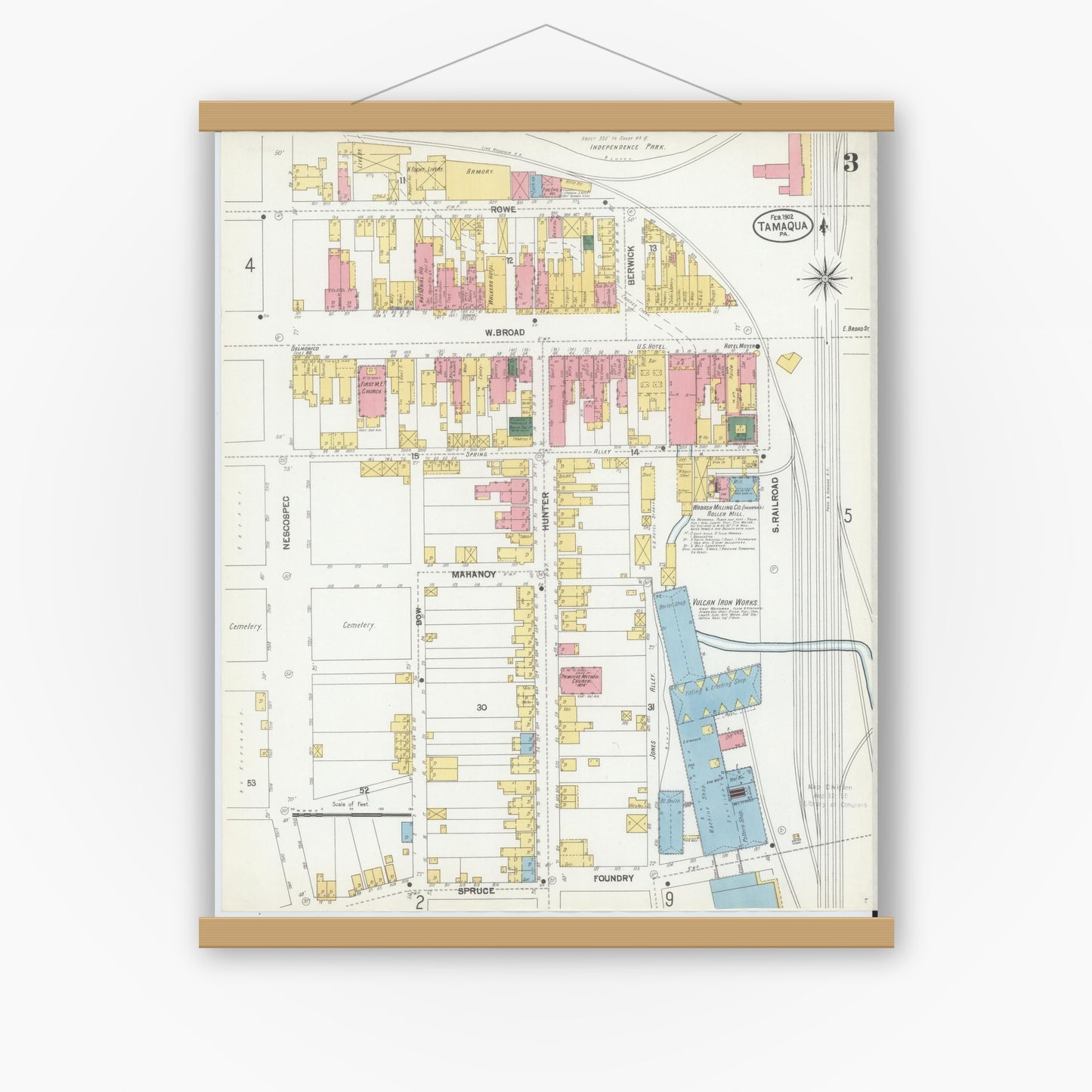 Old map wall art mockup — magnetic wood frame on white wall — Sanborn Fire Insurance Map from Tamaqua, Schuylkill County, Pennsylvania (1902), Sheet #0003