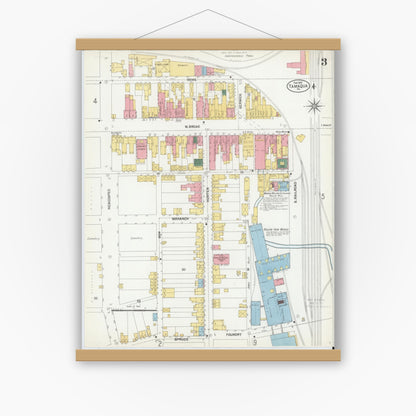 Old map wall art mockup — magnetic wood frame on white wall — Sanborn Fire Insurance Map from Tamaqua, Schuylkill County, Pennsylvania (1902), Sheet #0003