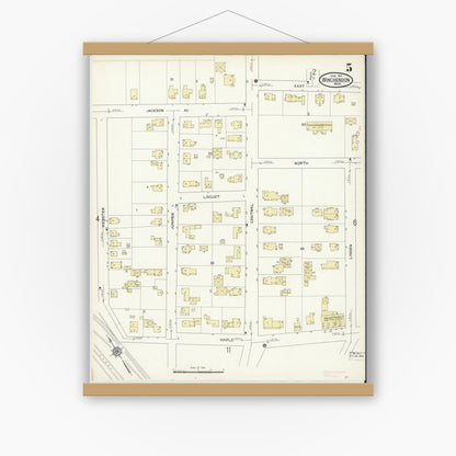 Old map wall art mockup — magnetic wood frame on white wall — Sanborn Fire Insurance Map from Winchendon, Worcester County, Massachusetts (1914), Sheet #0005
