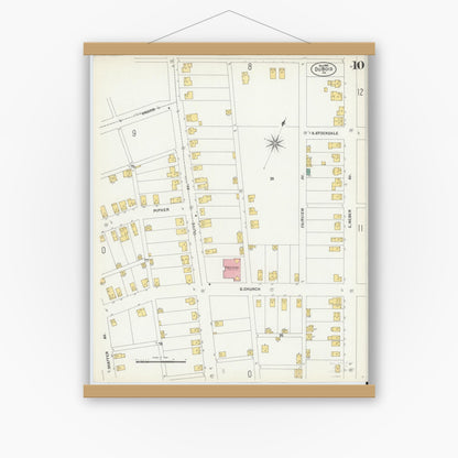 Old map wall art mockup — magnetic wood frame on white wall — Sanborn Fire Insurance Map from Du Bois, Clearfield County, Pennsylvania (1901), Sheet #0010