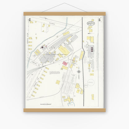 Old map wall art mockup — magnetic wood frame on white wall — Sanborn Fire Insurance Map from Roulette, Potter County, Pennsylvania (1930), Sheet #0005