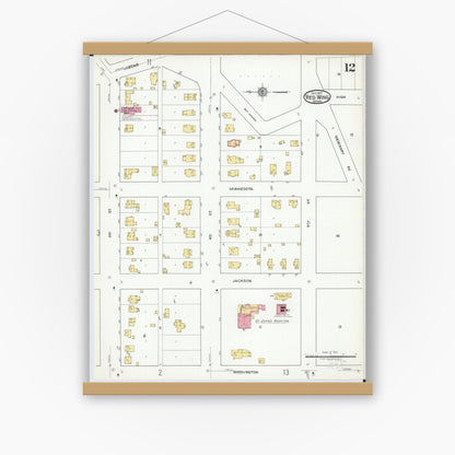 Old map wall art mockup — magnetic wood frame on white wall — Sanborn Fire Insurance Map from Red Wing, Goodhue County, Minnesota (1917), Sheet #0012