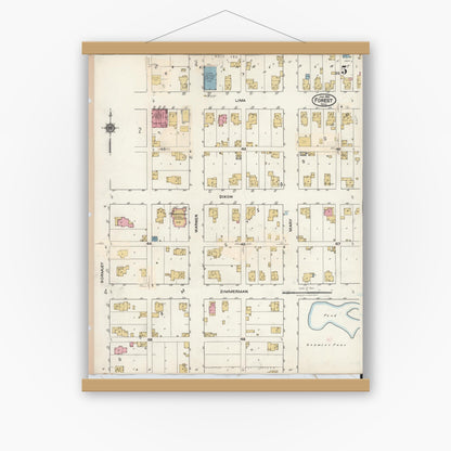 Old map wall art mockup — magnetic wood frame on white wall — Sanborn Fire Insurance Map from Forest, Hardin County, Ohio (1932), Sheet #0005