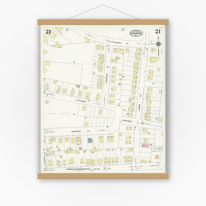 Old map wall art mockup — magnetic wood frame on white wall — Sanborn Fire Insurance Map from Ossining, Westchester County, New York (1924), Sheet #0021