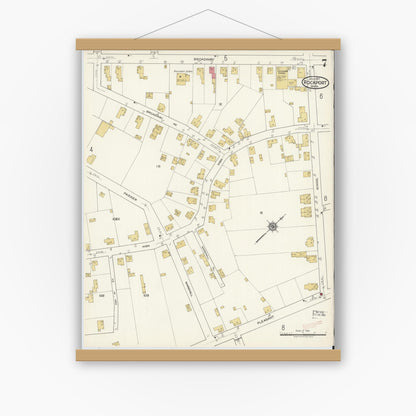 Old map wall art mockup — magnetic wood frame on white wall — Sanborn Fire Insurance Map from Rockport, Essex County, Massachusetts (1917), Sheet #0007
