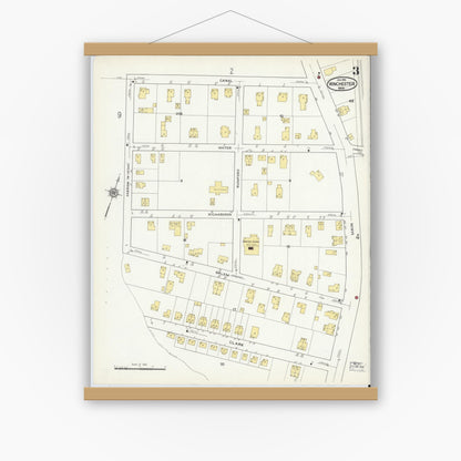 Old map wall art mockup — magnetic wood frame on white wall — Sanborn Fire Insurance Map from Winchester, Middlesex County, Massachusetts (1916), Sheet #0003