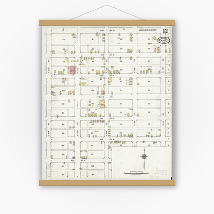 Old map wall art mockup — magnetic wood frame on white wall — Sanborn Fire Insurance Map from Texas City, Galveston County, Texas (1920), Sheet #0012