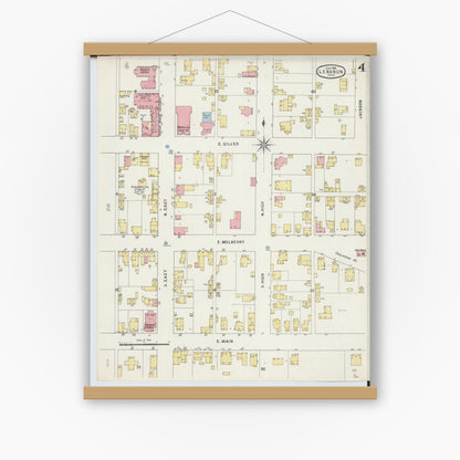 Old map wall art mockup — magnetic wood frame on white wall — Sanborn Fire Insurance Map from Lebanon, Warren County, Ohio (1895), Sheet #0004