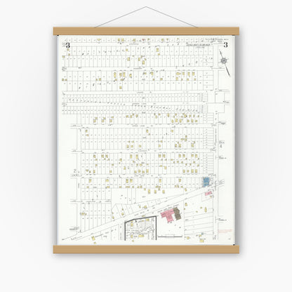 Old map wall art mockup — magnetic wood frame on white wall — Sanborn Fire Insurance Map from Saint Clair Shores, Macomb County, Michigan (1933), Sheet #0003