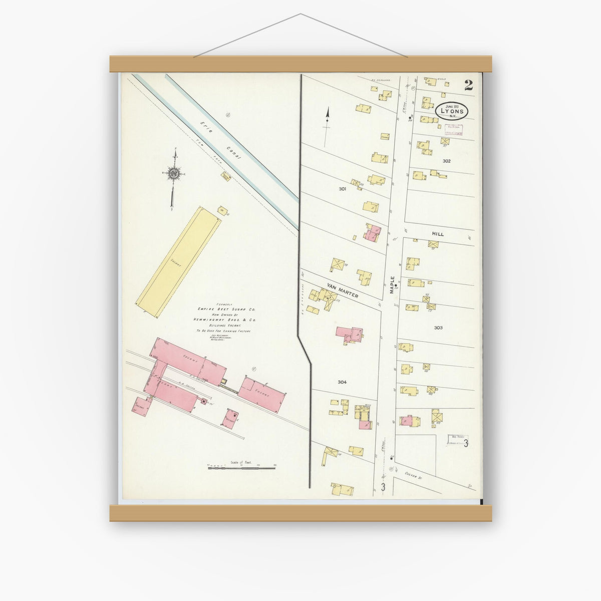 Old map wall art mockup — magnetic wood frame on white wall — Sanborn Fire Insurance Map from Lyons, Wayne County, New York (1911) - Complete Map Set