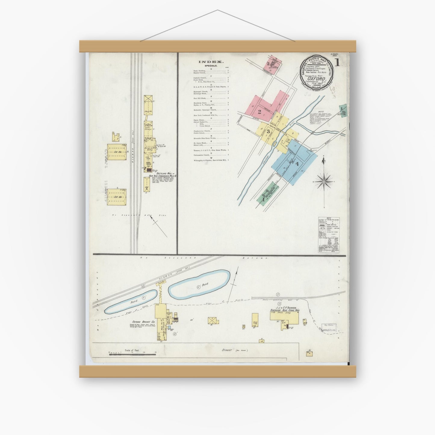 Old map wall art mockup — magnetic wood frame on white wall — Sanborn Fire Insurance Map from Oxford, Chenango County, New York (1897) - Complete Map Set