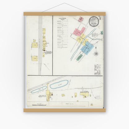 Old map wall art mockup — magnetic wood frame on white wall — Sanborn Fire Insurance Map from Oxford, Chenango County, New York (1897) - Complete Map Set
