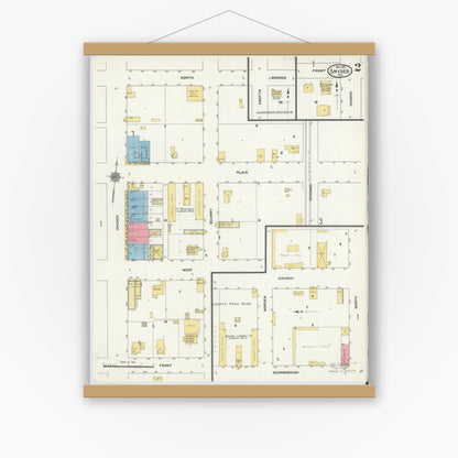 Old map wall art mockup — magnetic wood frame on white wall — Sanborn Fire Insurance Map from Snyder, Scurry County, Texas (1911), Sheet #0002