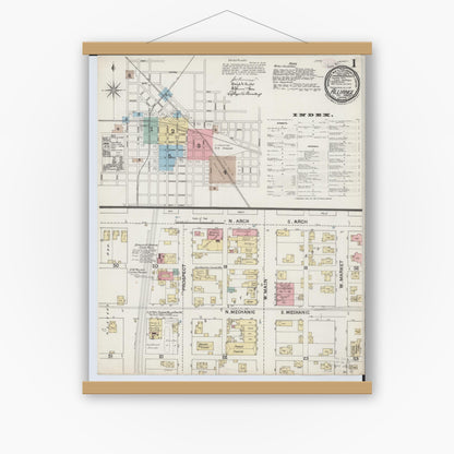 Old map wall art mockup — magnetic wood frame on white wall — Sanborn Fire Insurance Map from Alliance, Stark County, Ohio (1888), Sheet #0001