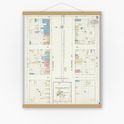 Old map wall art mockup — magnetic wood frame on white wall — Sanborn Fire Insurance Map from Luling, Caldwell County, Texas (1891), Sheet #0002