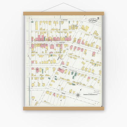 Old map wall art mockup — magnetic wood frame on white wall — Sanborn Fire Insurance Map from Mifflinburg, Union County, Pennsylvania (1901), Sheet #0003