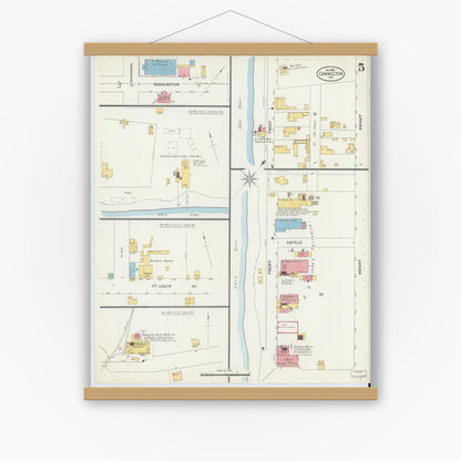 Old map wall art mockup — magnetic wood frame on white wall — Sanborn Fire Insurance Map from Cannelton, Perry County, Indiana (1898), Sheet #0005